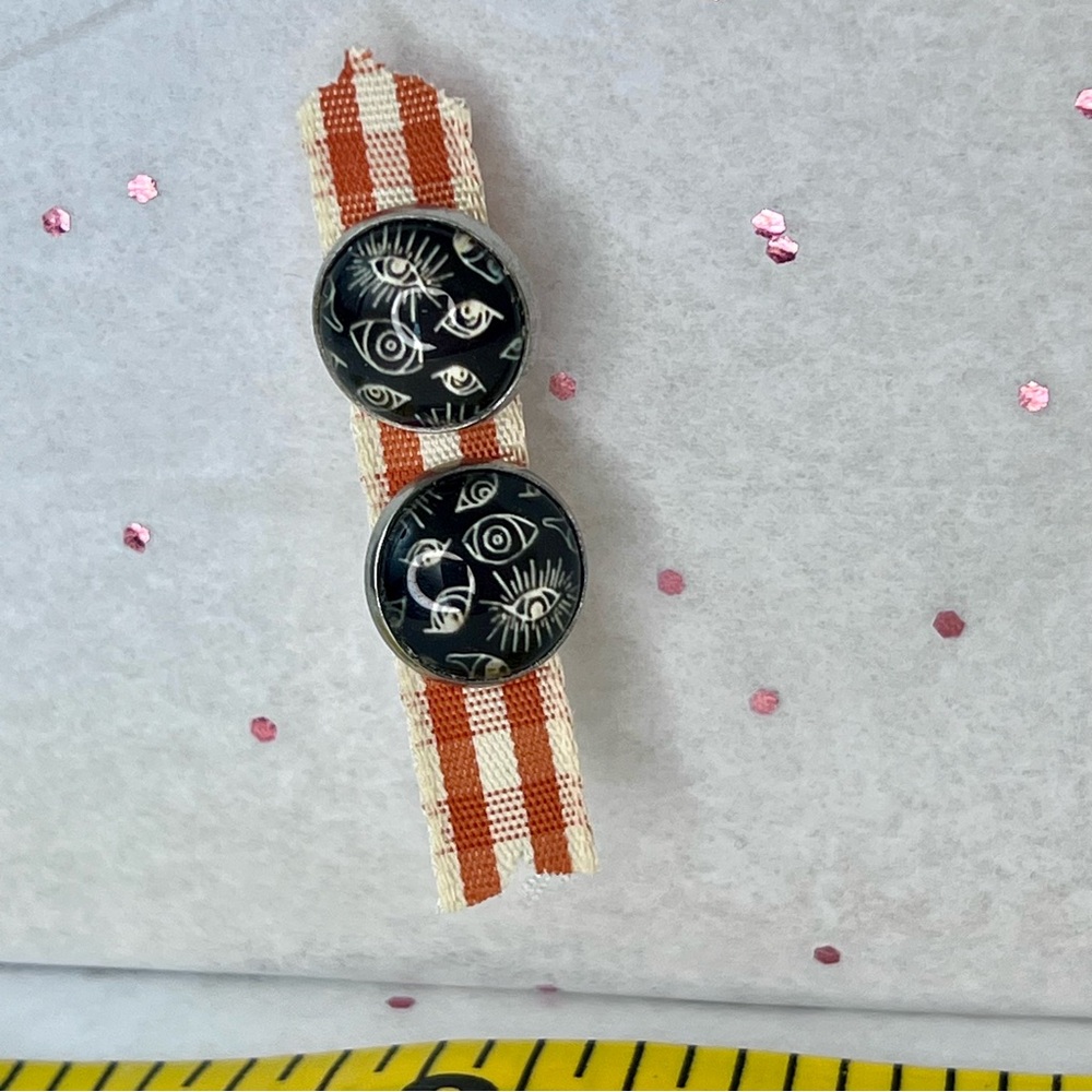 Mystical Eye Pattern Earrings Black White Pierced